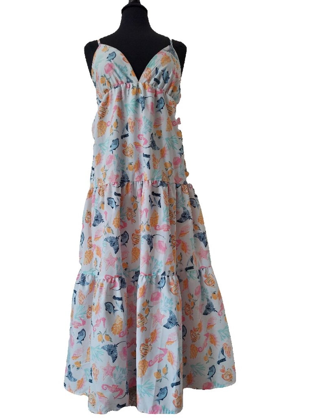 Jolie & Joy sea creature print maxi tiered dress SZ L Cotton Mix
